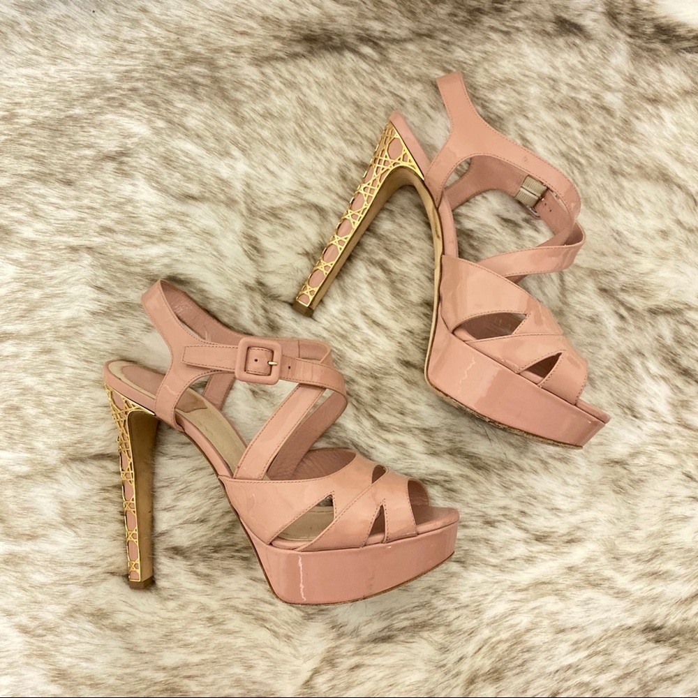 Dior Metal Cannage Strappy Peep Toe Heels Used